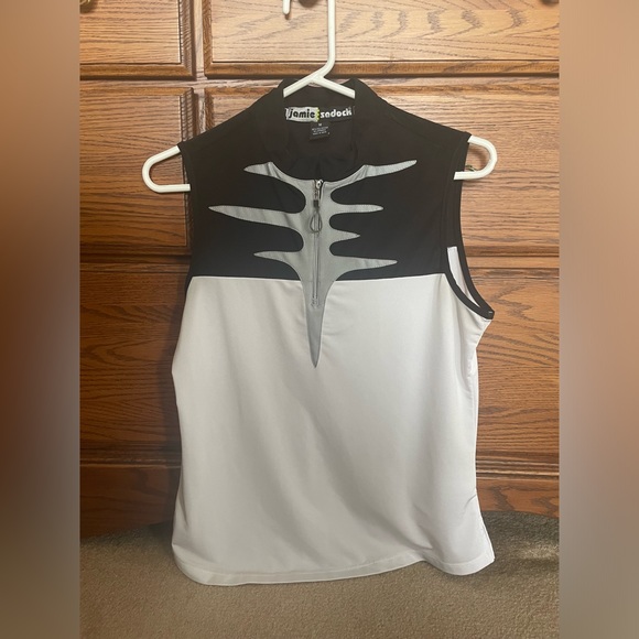 JAMIE SADOCK women’s size M  sleeveless golf top black/white/silver - Picture 1 of 4